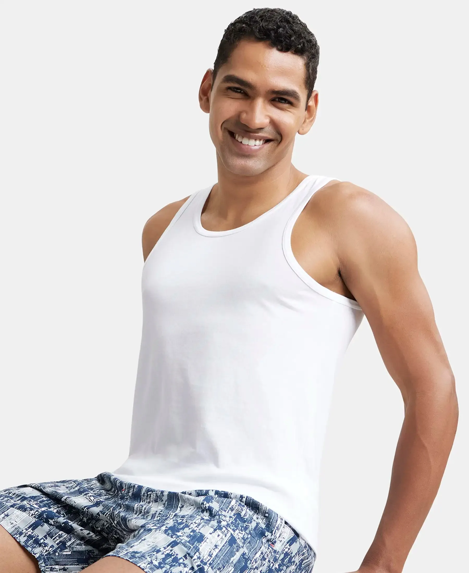 Super Combed Cotton Round Neck Sleeveless Vest - White (Pack of 2)