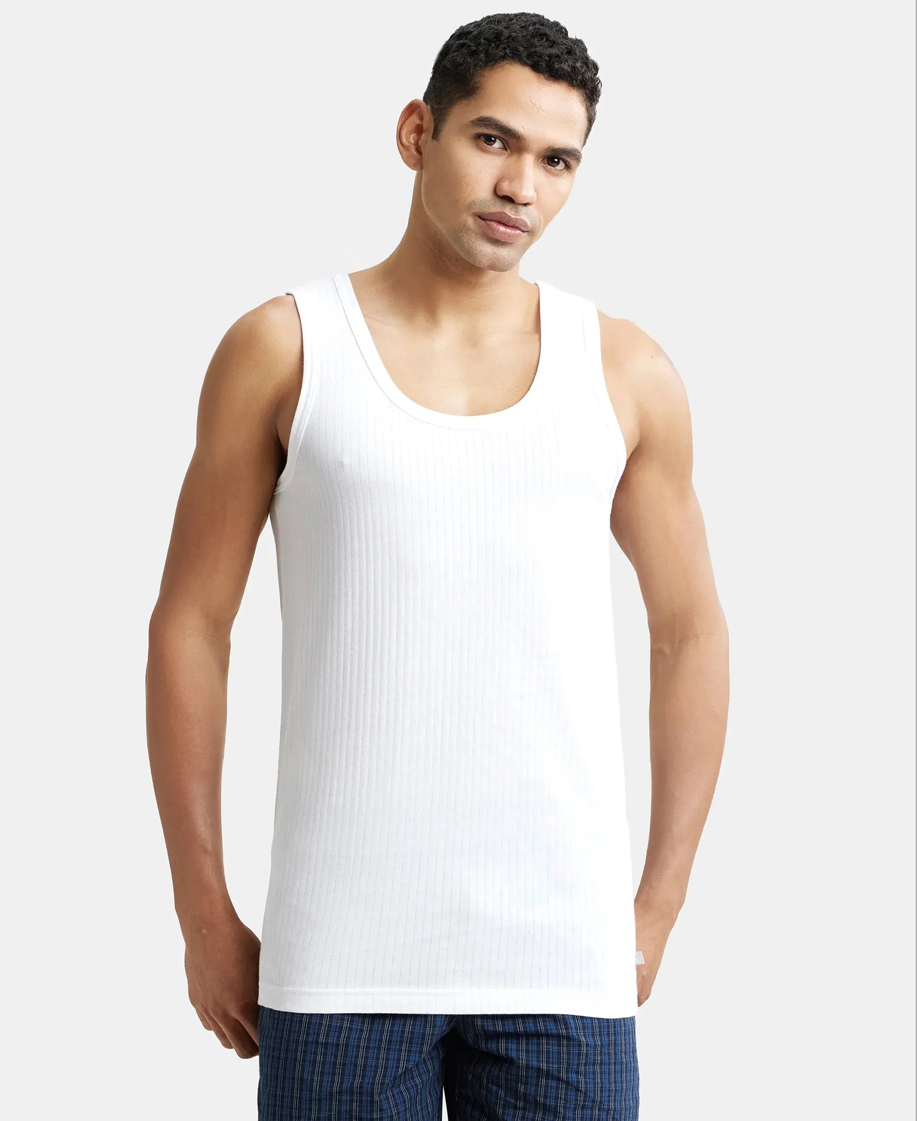 Super Combed Cotton Round Neck Sleeveless Vest - White (Pack of 2)