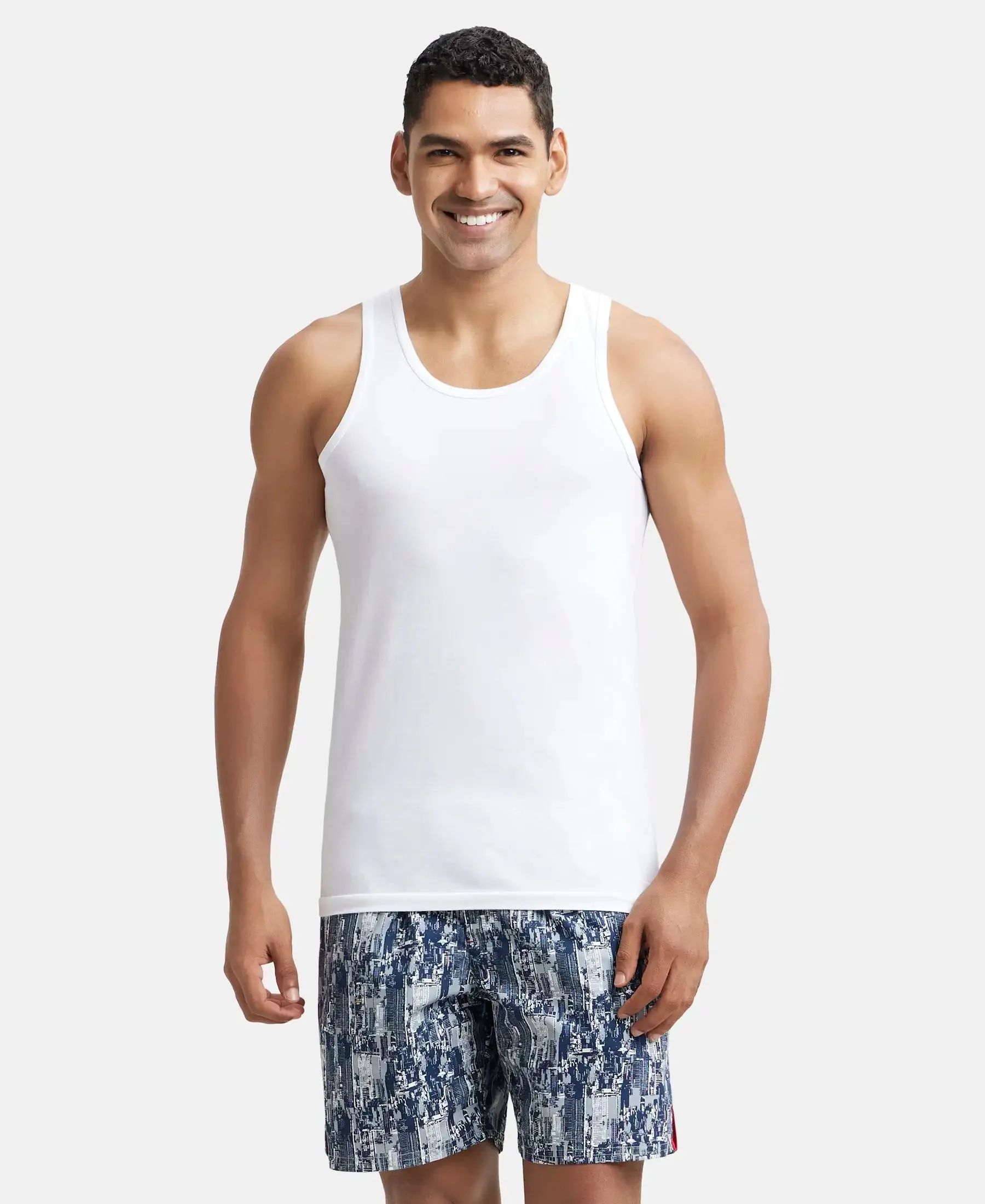 Super Combed Cotton Round Neck Sleeveless Vest - White (Pack of 2)