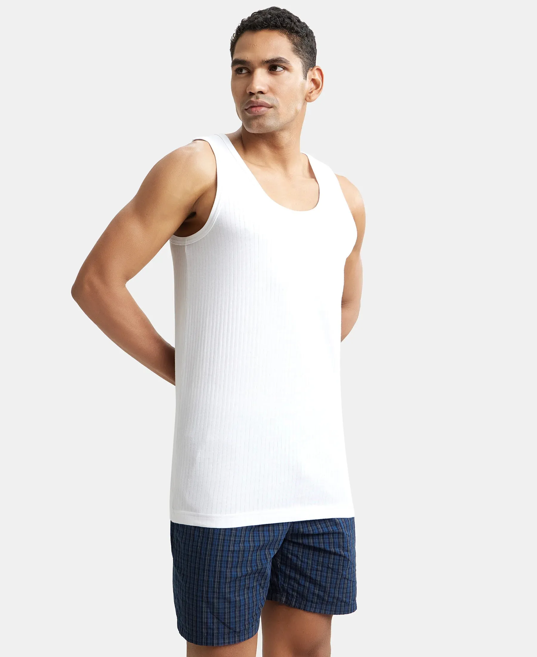 Super Combed Cotton Round Neck Sleeveless Vest - White (Pack of 2)