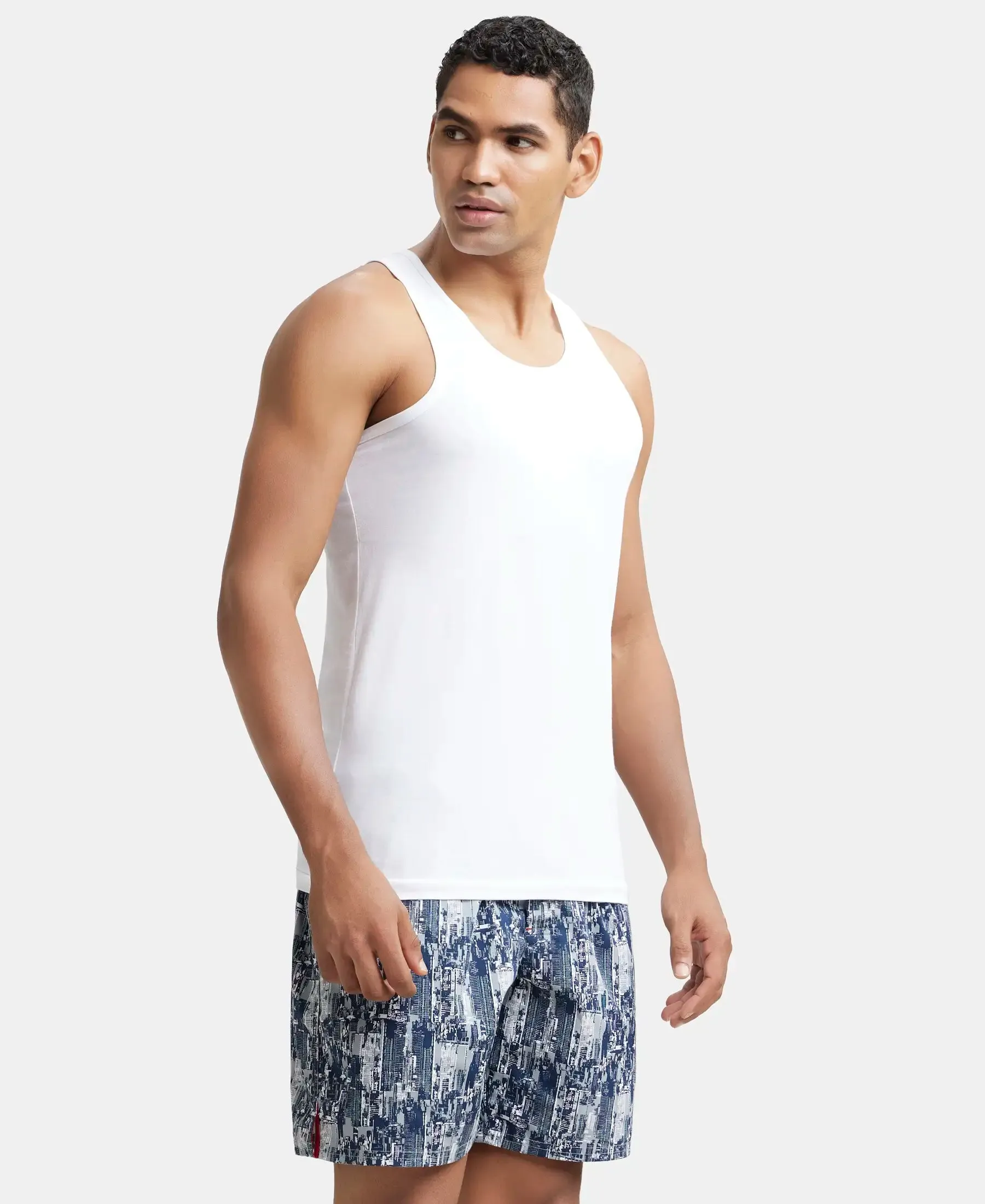 Super Combed Cotton Round Neck Sleeveless Vest - White (Pack of 2)