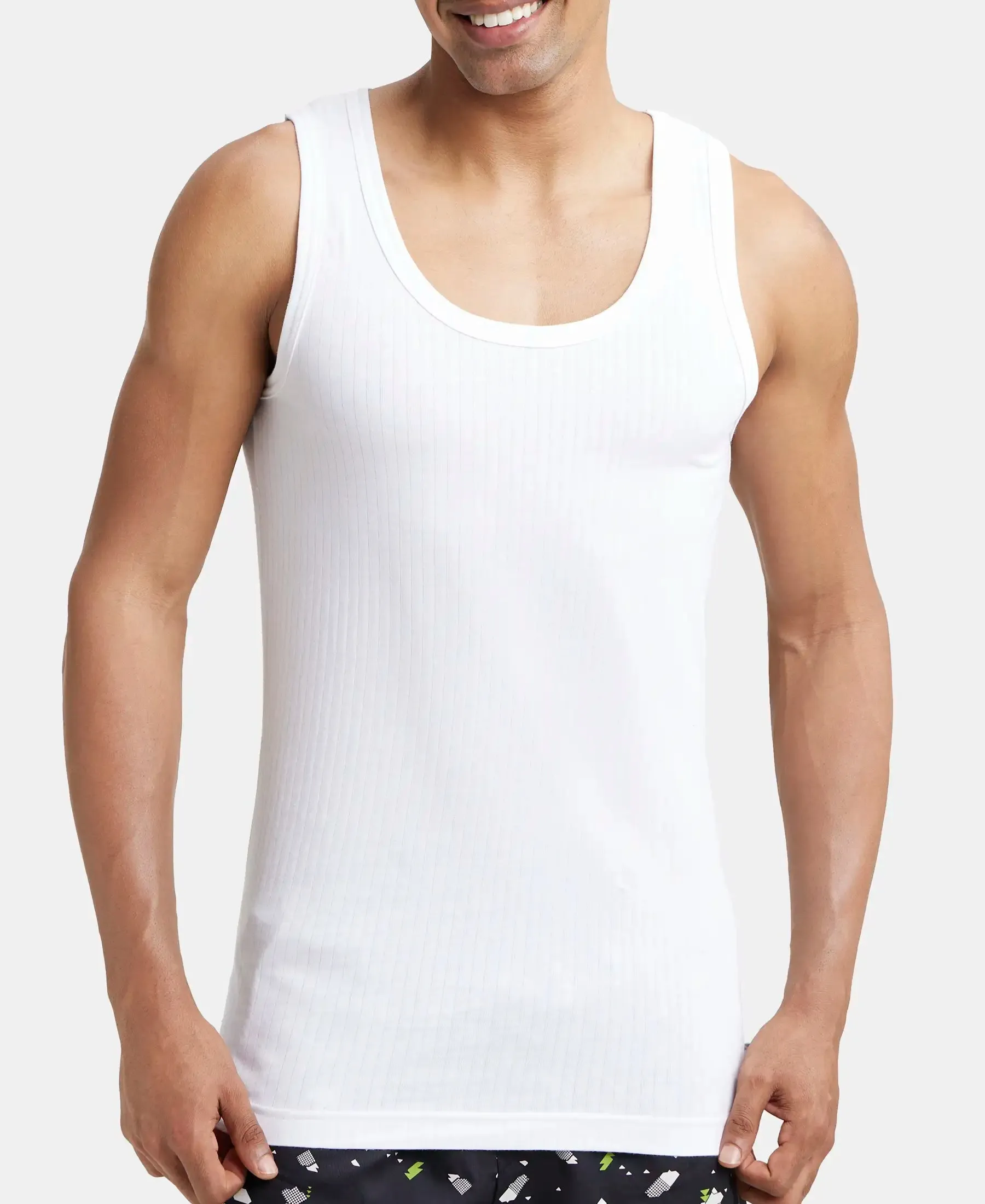 Super Combed Cotton Round Neck Sleeveless Vest - White