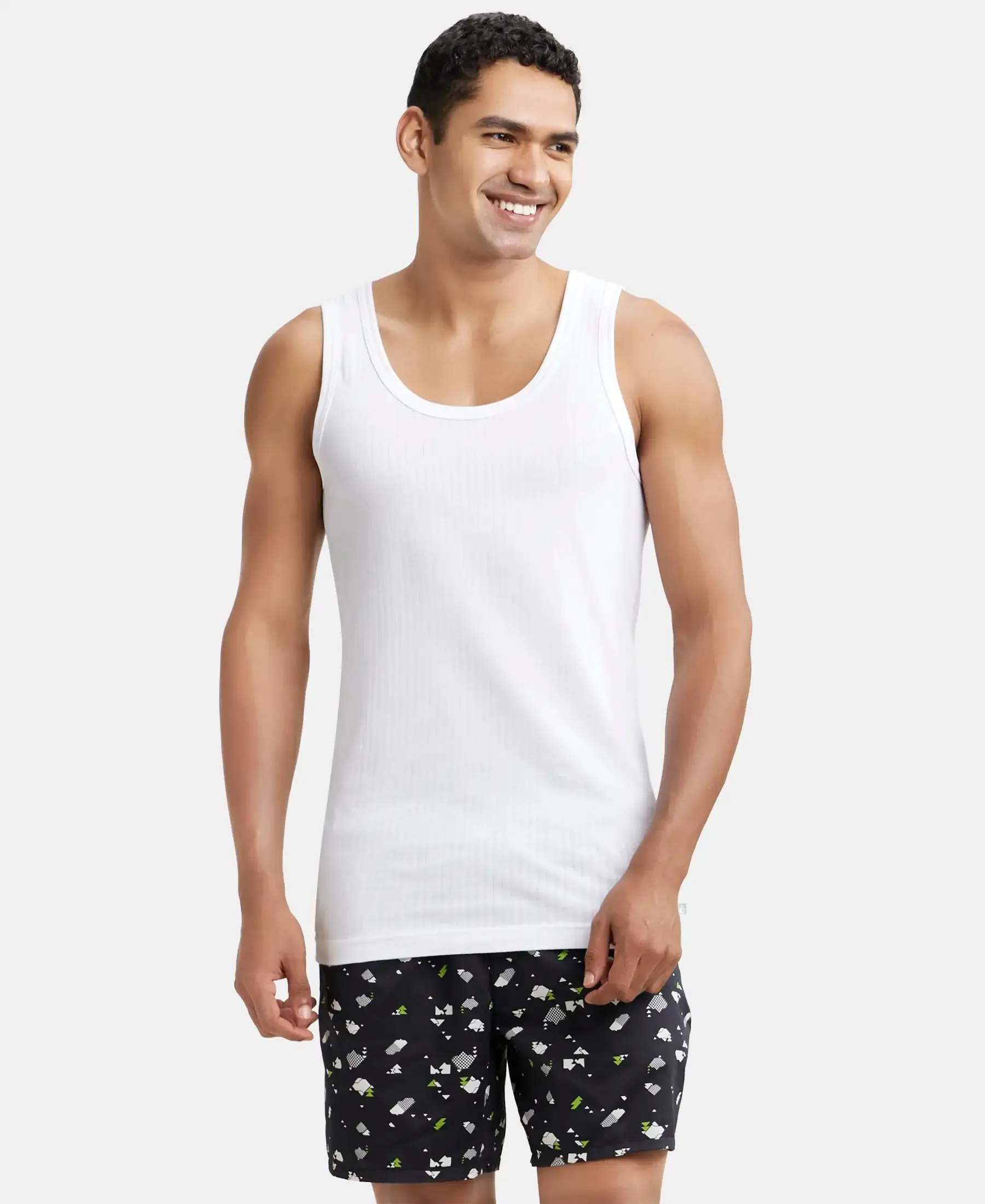 Super Combed Cotton Round Neck Sleeveless Vest - White