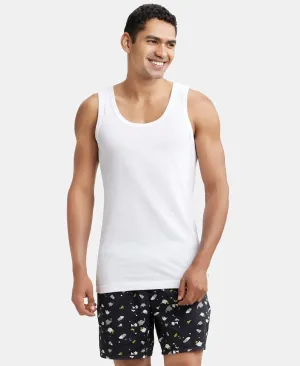 Super Combed Cotton Round Neck Sleeveless Vest - White