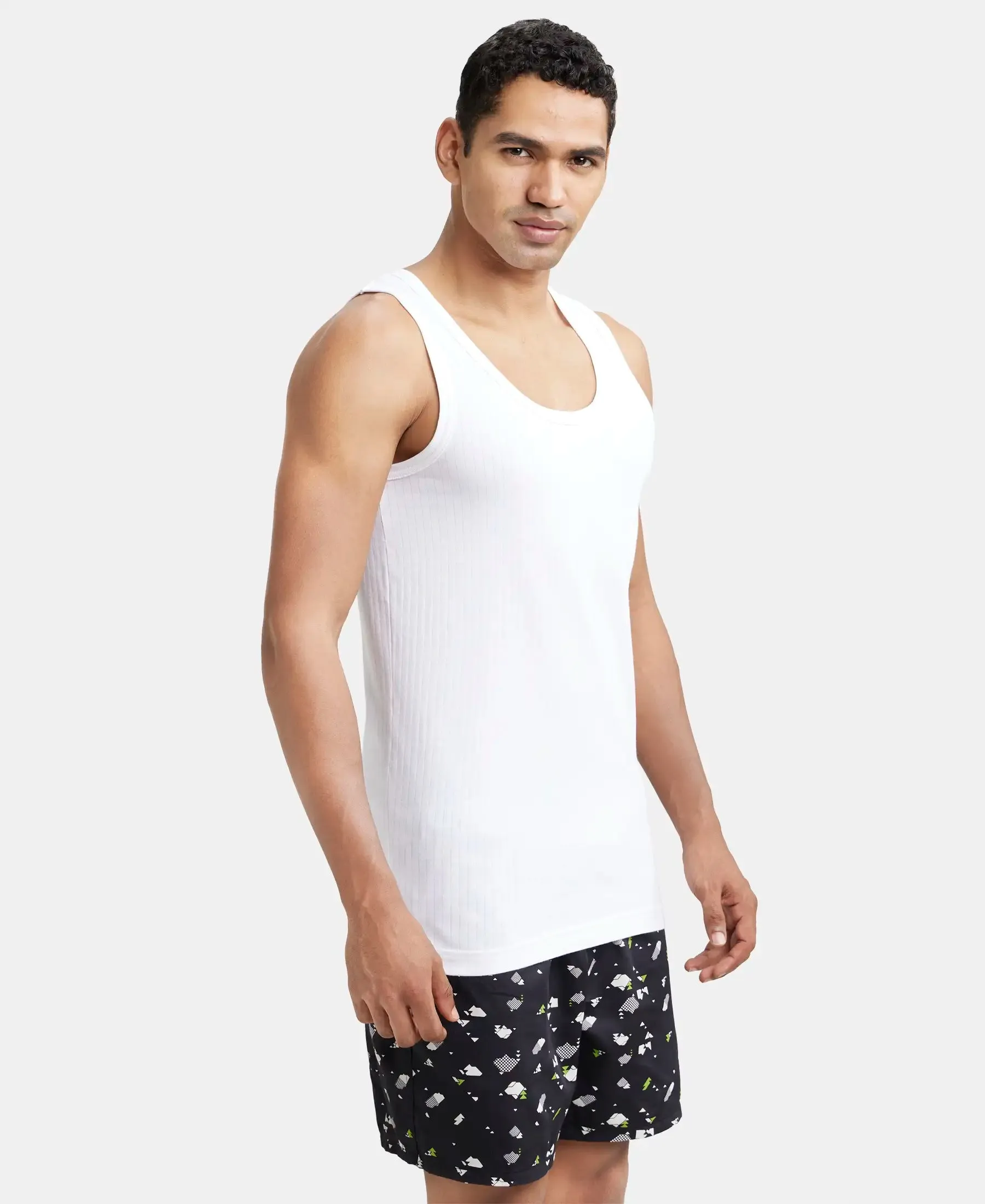 Super Combed Cotton Round Neck Sleeveless Vest - White
