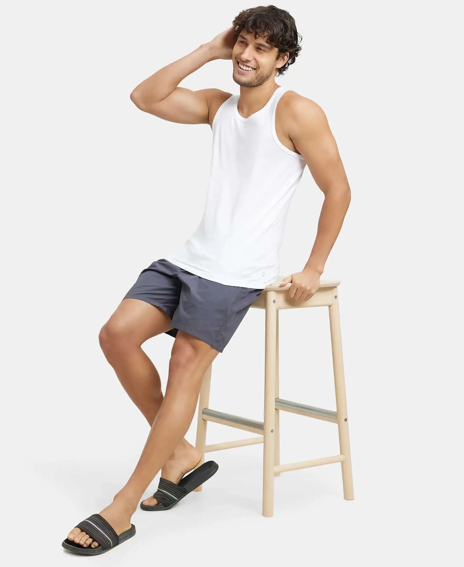 Super Combed Cotton Round Neck Sleeveless Vest - White