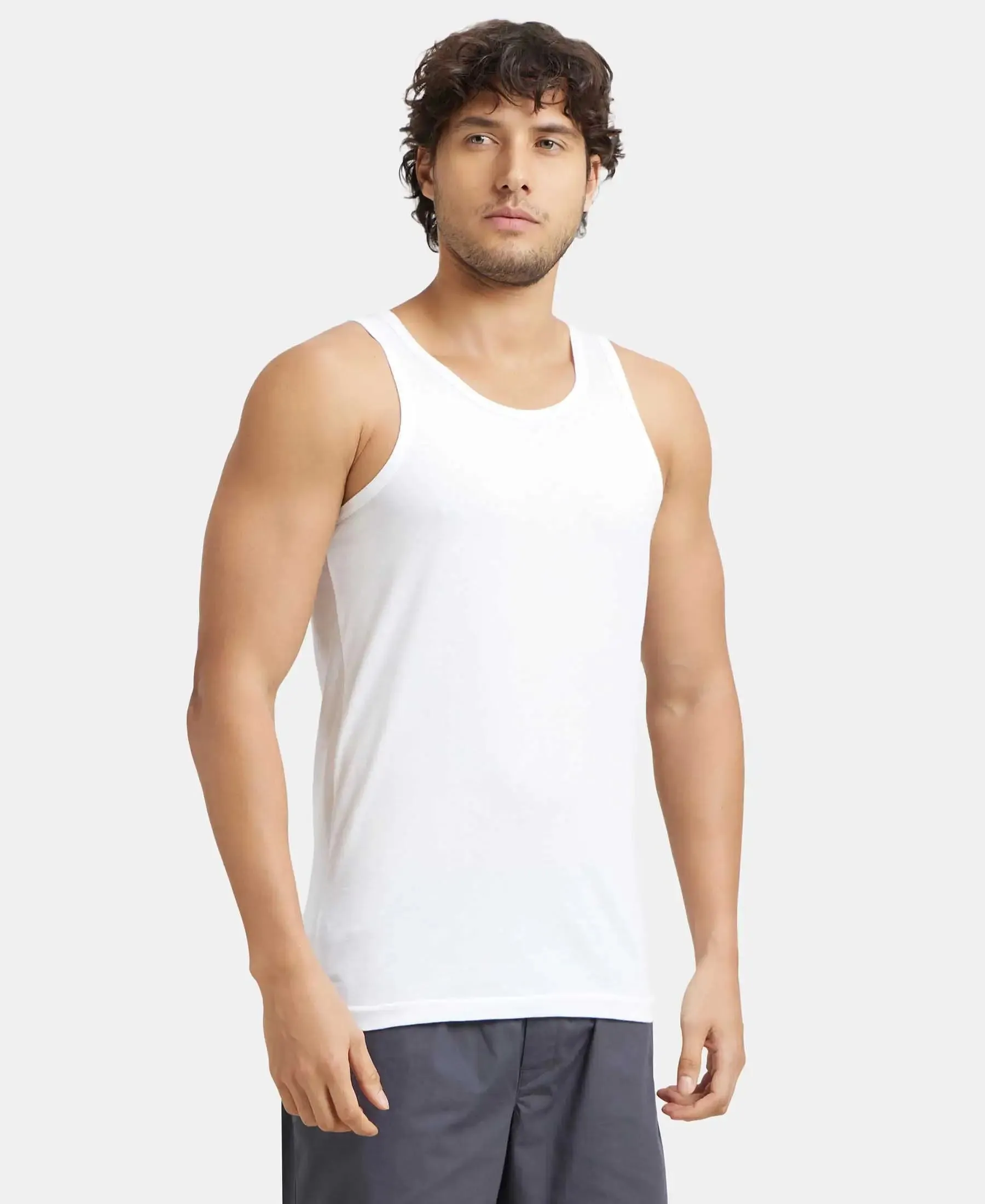 Super Combed Cotton Round Neck Sleeveless Vest - White
