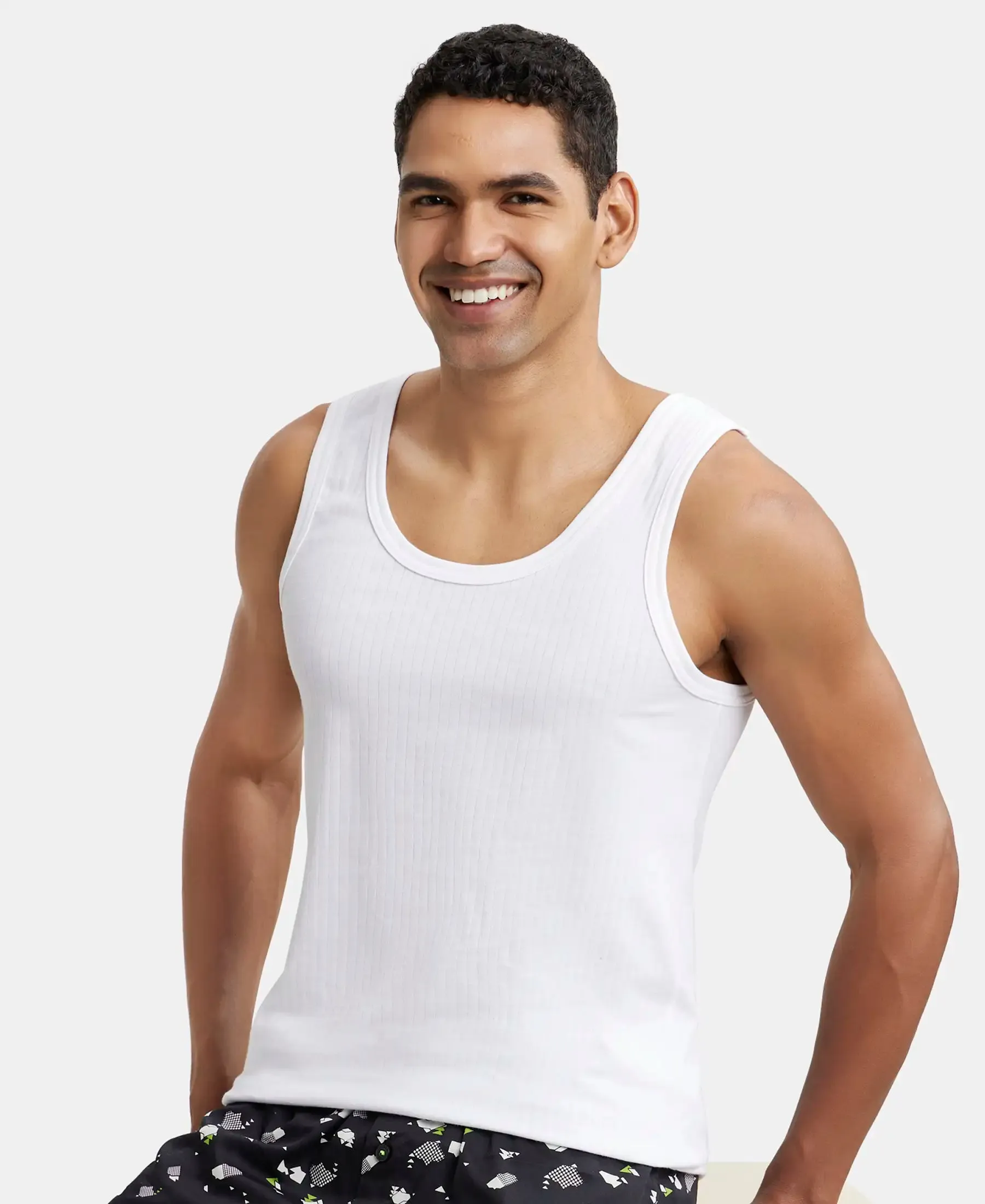 Super Combed Cotton Round Neck Sleeveless Vest - White