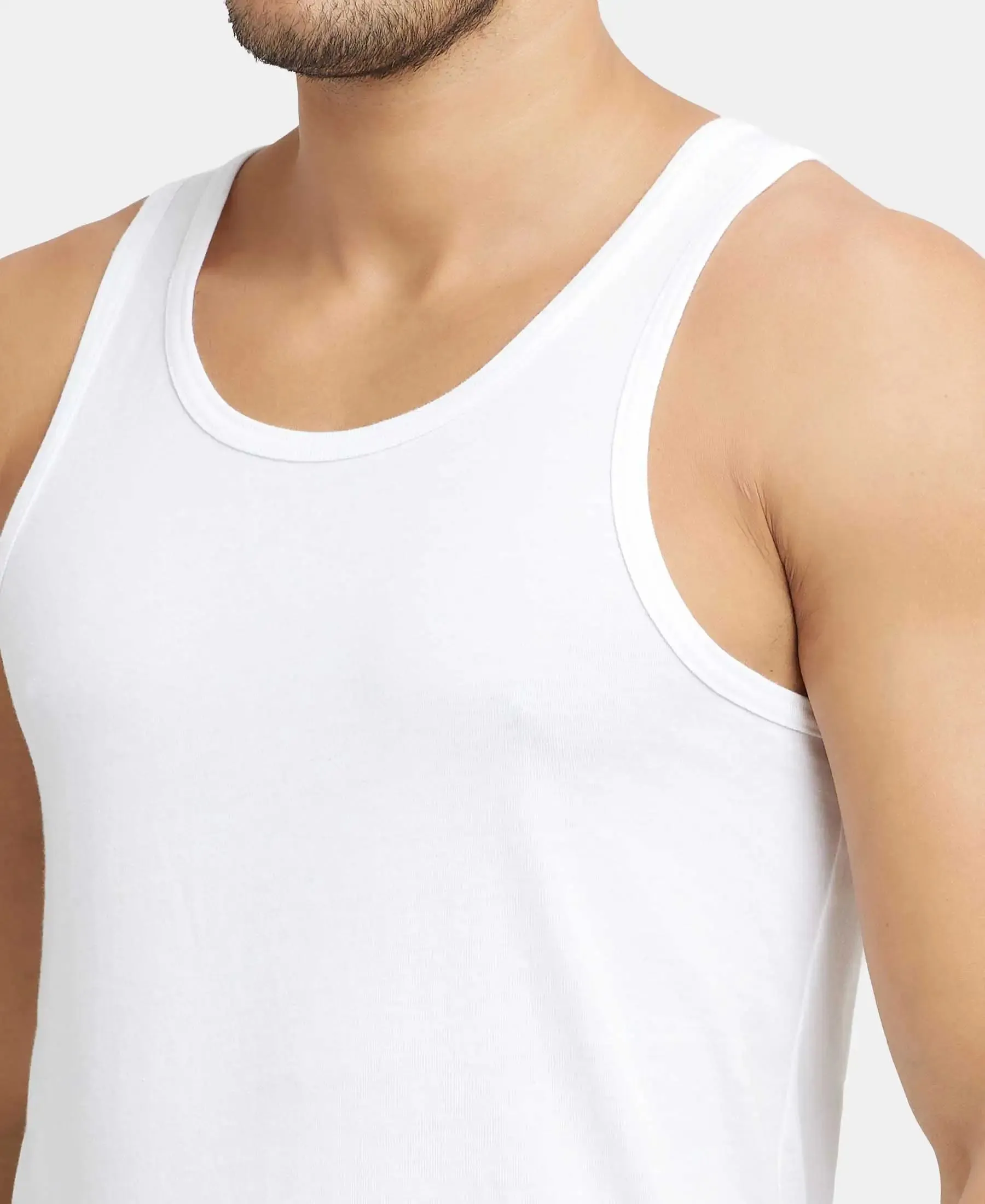 Super Combed Cotton Round Neck Sleeveless Vest - White