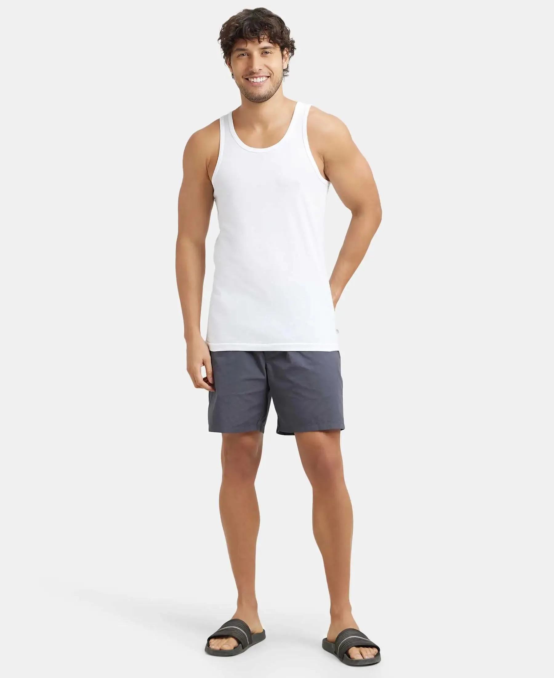 Super Combed Cotton Round Neck Sleeveless Vest - White