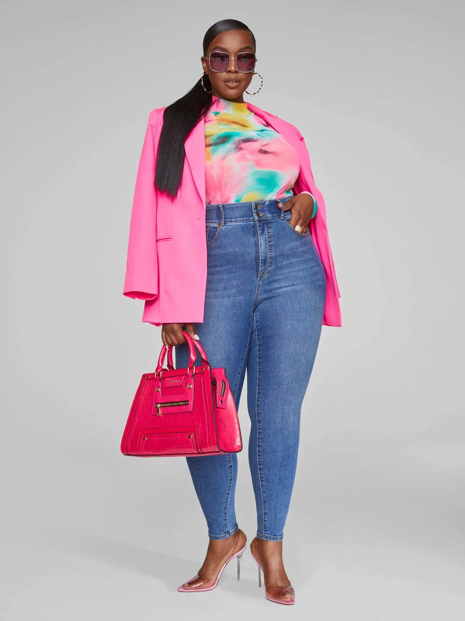 Talia Abstract Print Mesh Mockneck Top