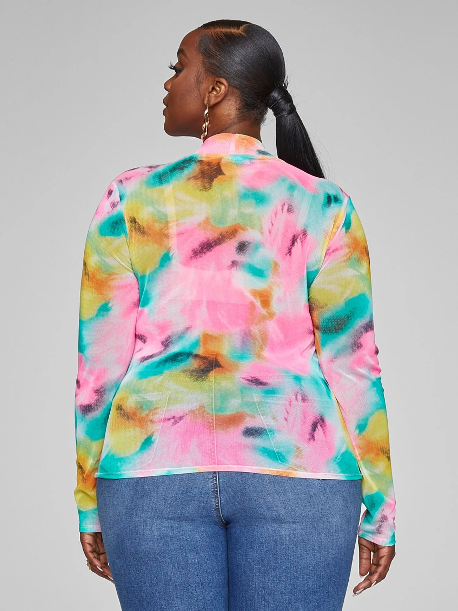 Talia Abstract Print Mesh Mockneck Top