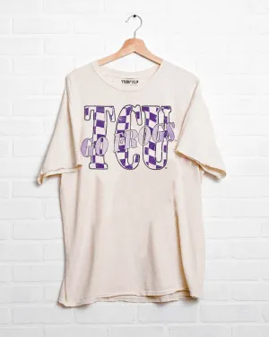 TCU Horned Frogs Twisted Check Off White Thrifted Tee