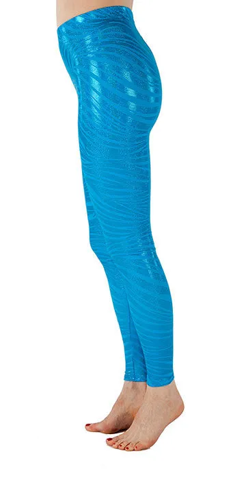 Teal Tiger Sparkle Spandex Leggings