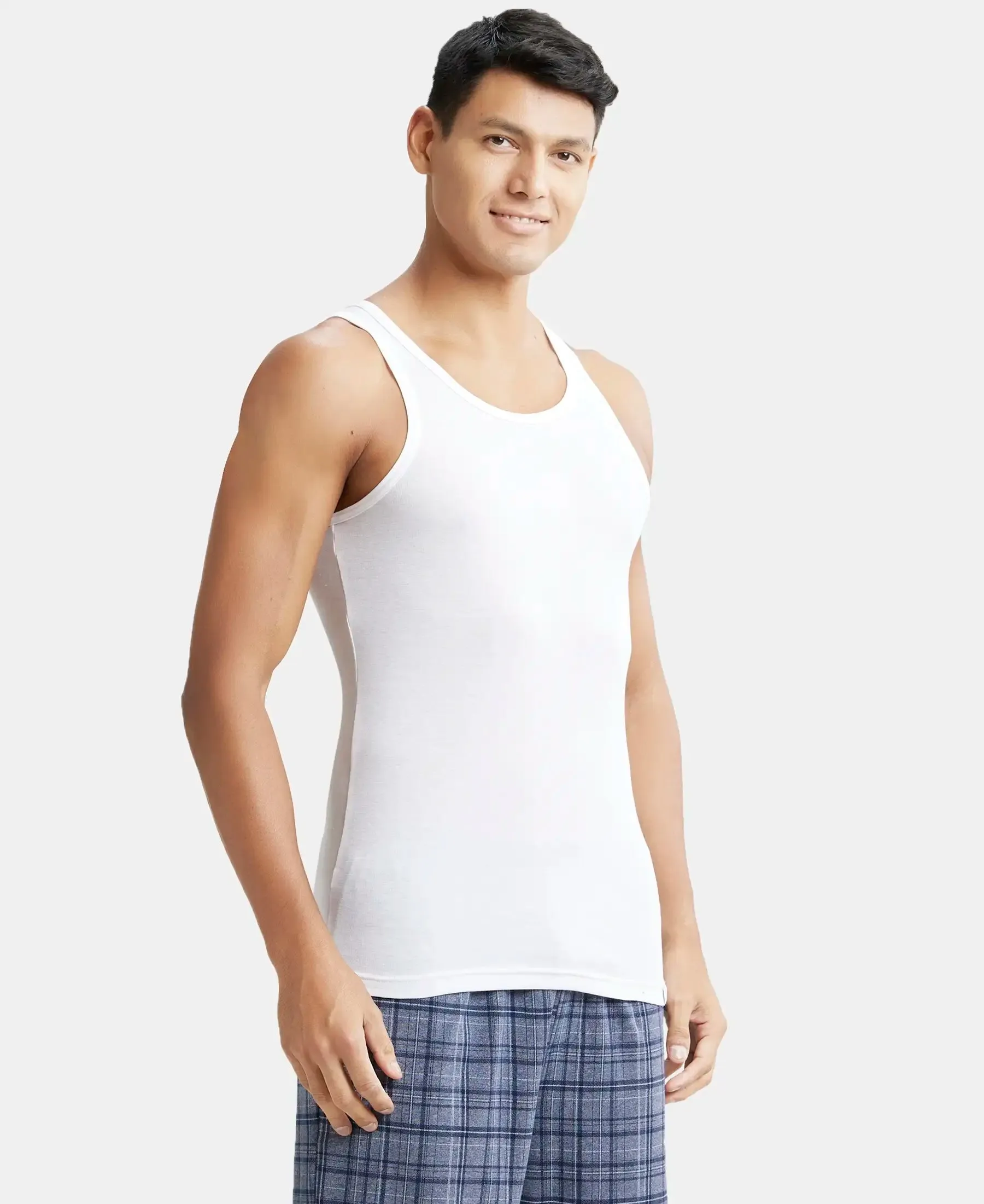 Tencel Micro Modal Cotton Rib Sleeveless Vest with Extended Length - White
