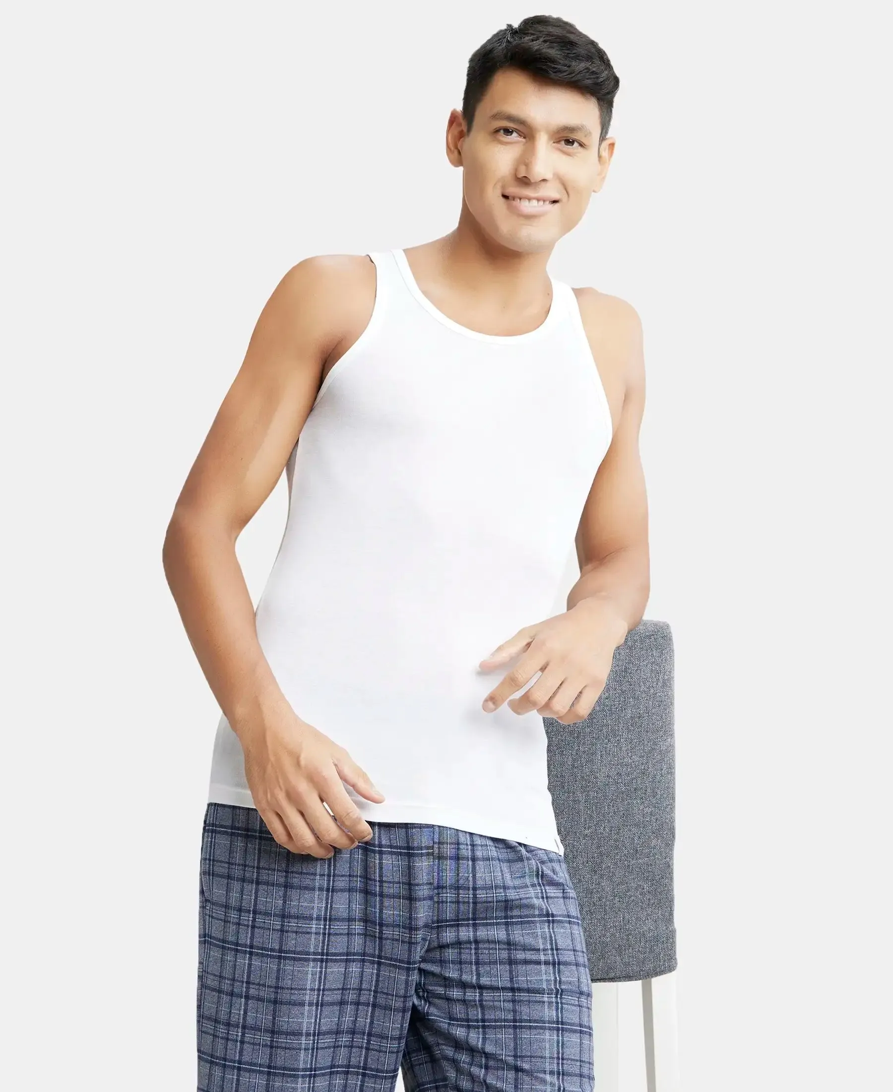 Tencel Micro Modal Cotton Rib Sleeveless Vest with Extended Length - White