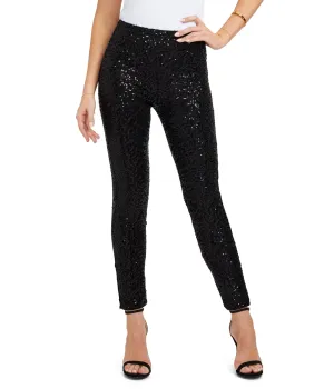 Tipsy Elves Women's Black Sequin High Waisted Leggings