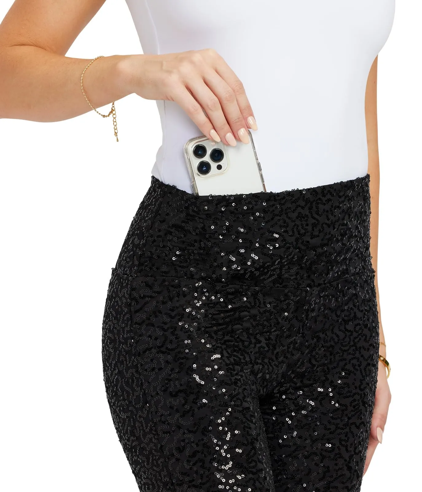 Tipsy Elves Women's Black Sequin High Waisted Leggings
