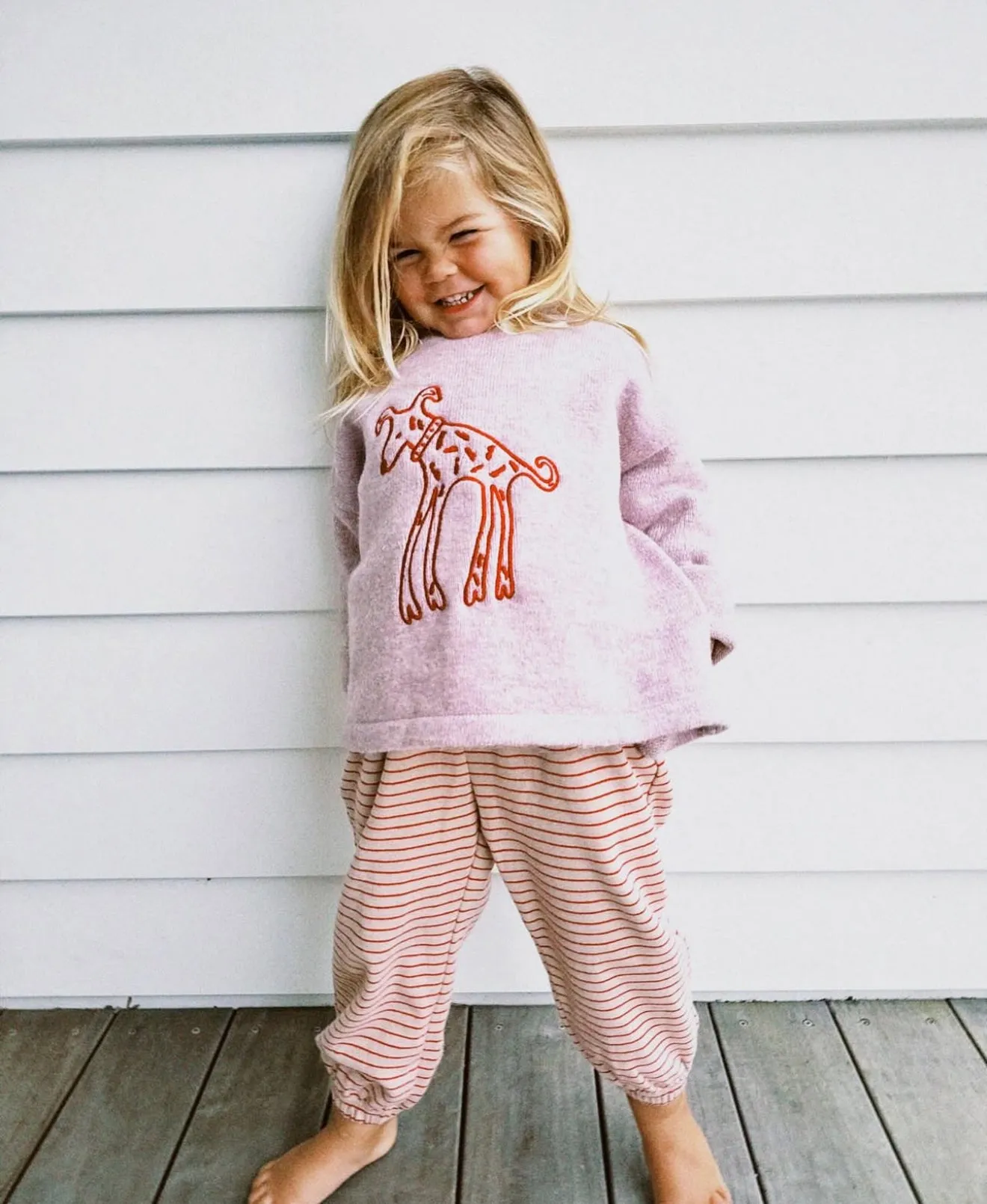 Tracky dacks - cream/red stripe