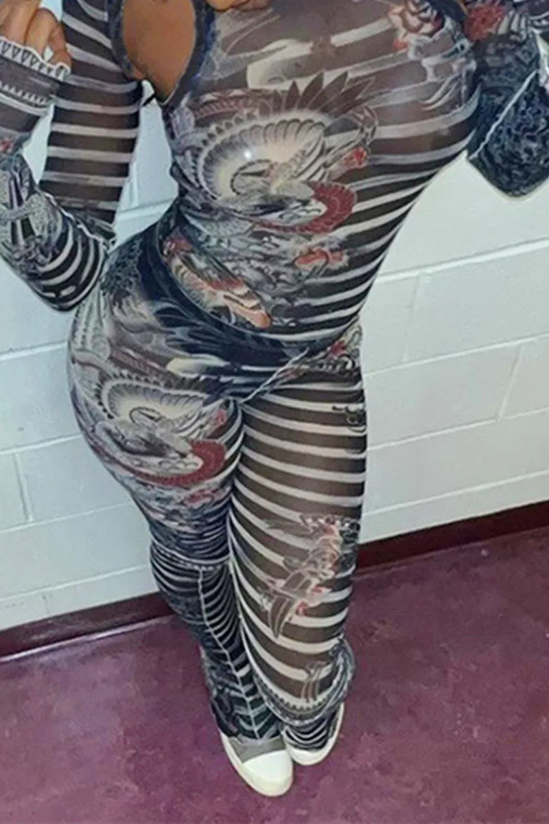 UI0105 Graphic Mesh Tights Set