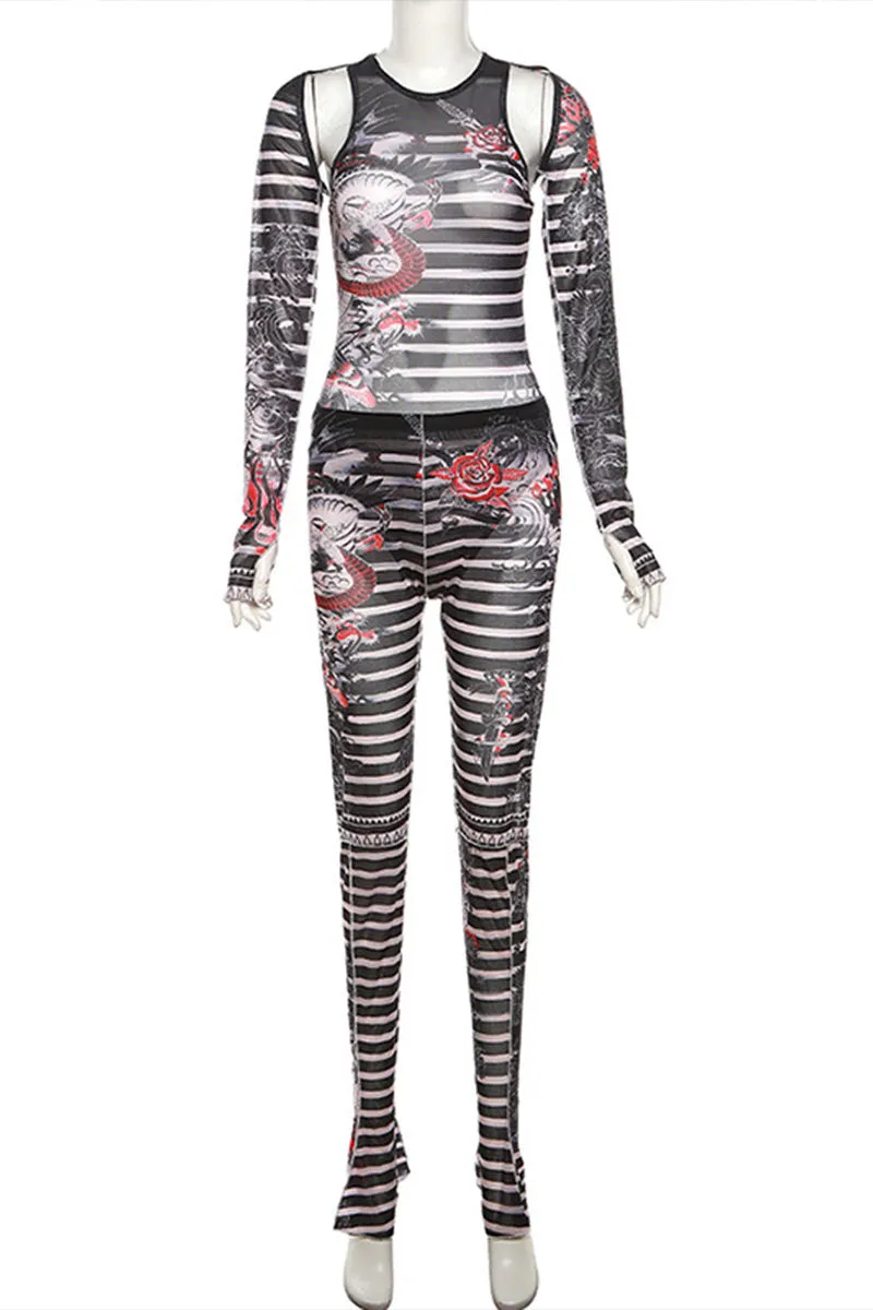 UI0105 Graphic Mesh Tights Set