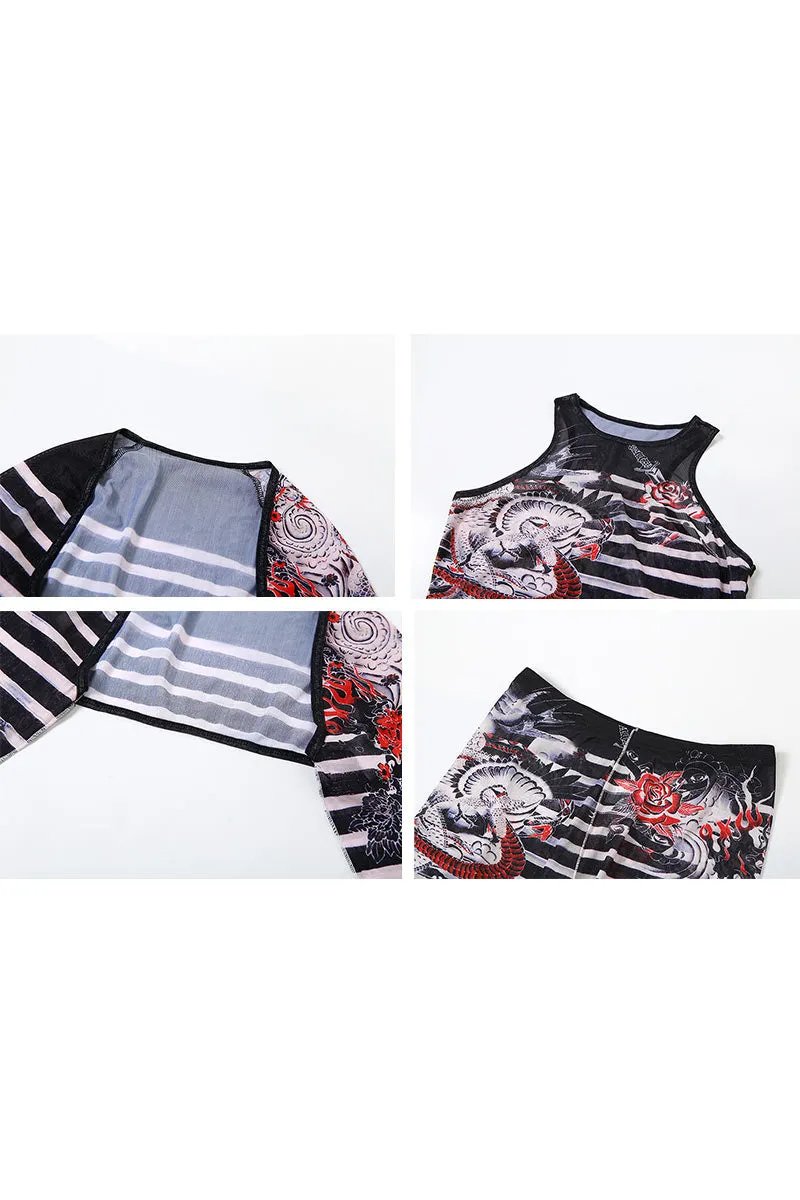 UI0105 Graphic Mesh Tights Set