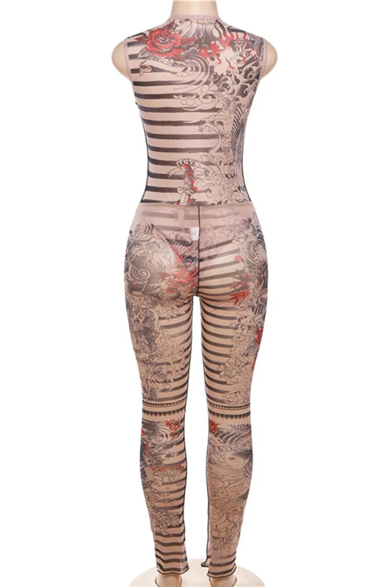 UJ0377 Graphic Mesh Leggings Set