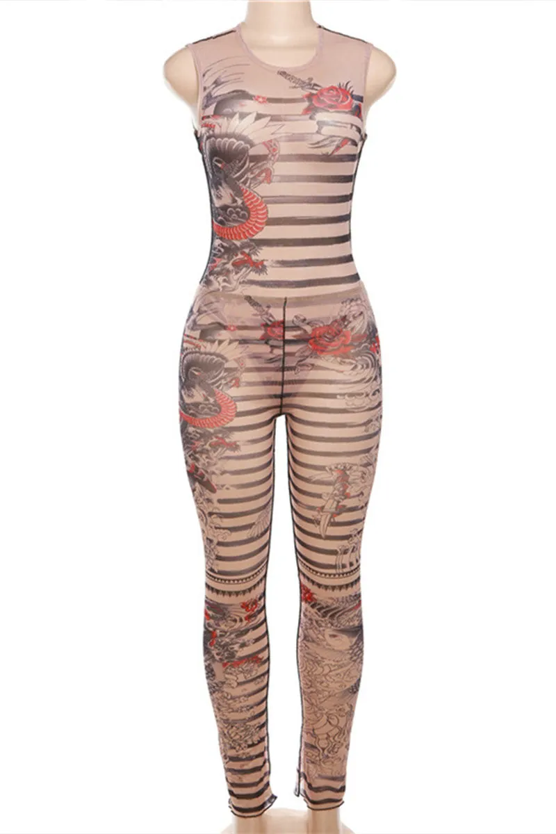 UJ0377 Graphic Mesh Leggings Set