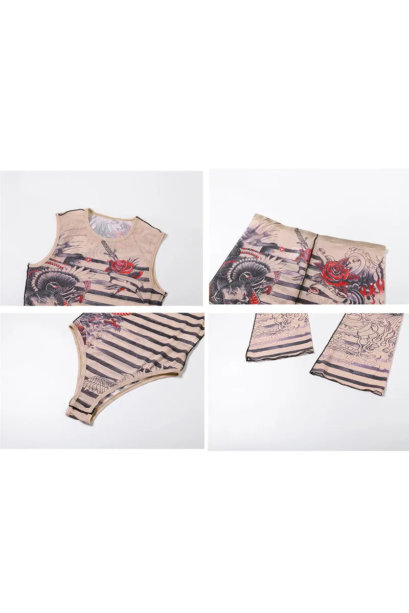 UJ0377 Graphic Mesh Leggings Set