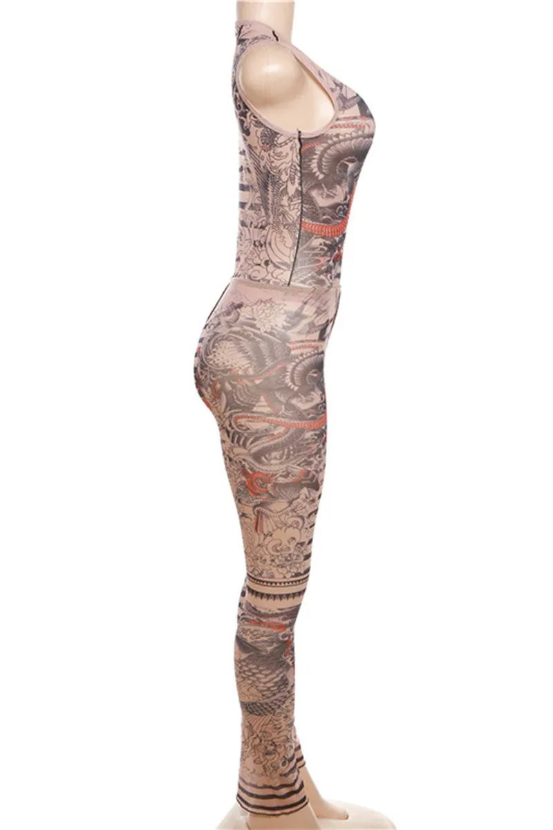 UJ0377 Graphic Mesh Leggings Set