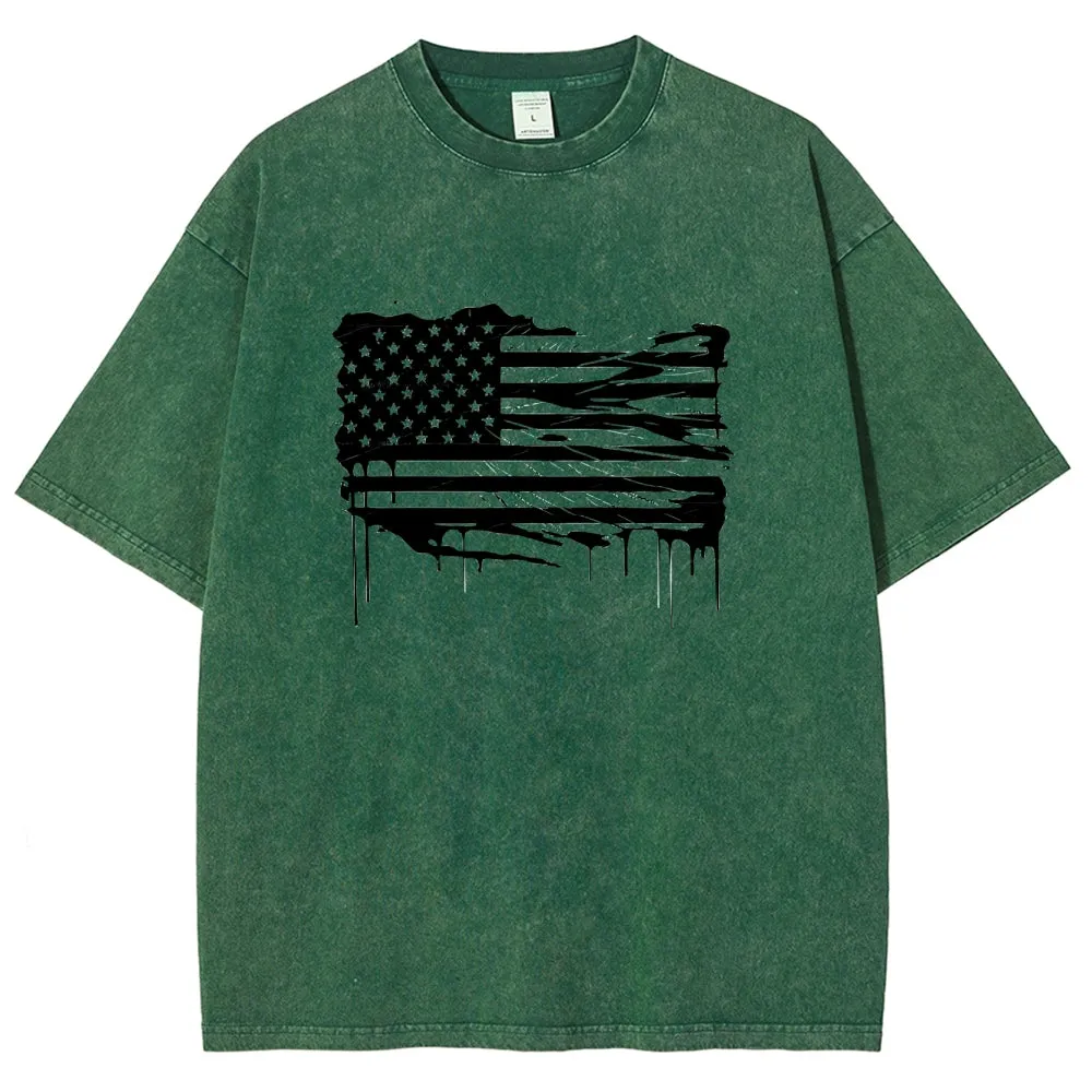 Unisex American Flag Star Graphic Vintage Washed Tee