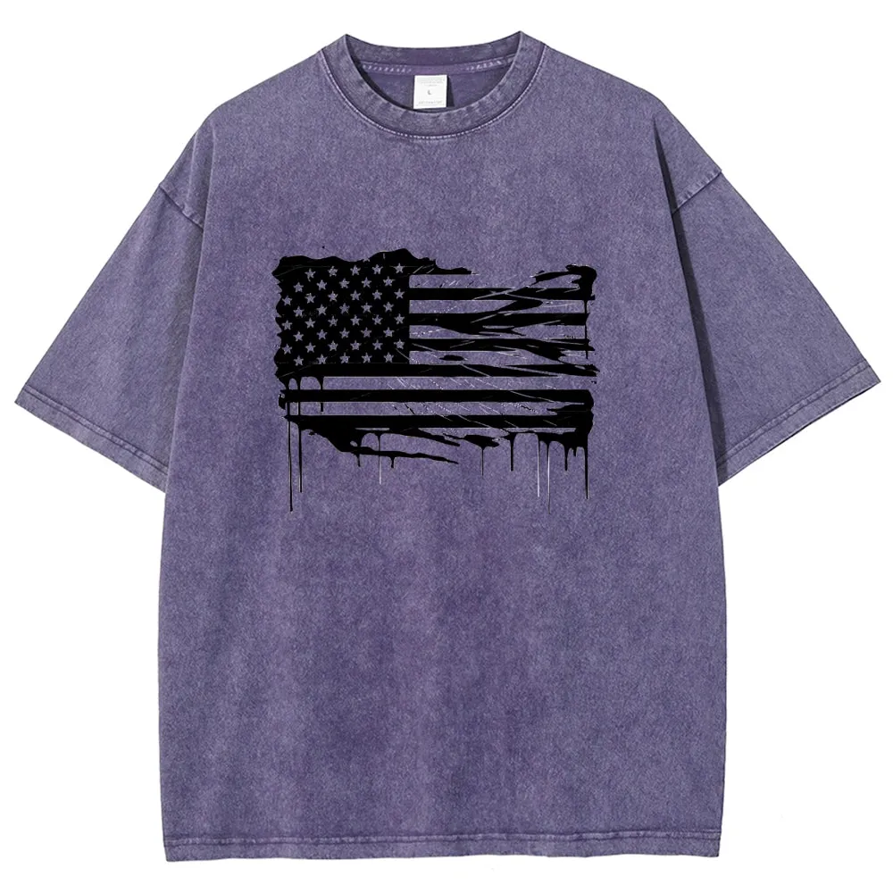 Unisex American Flag Star Graphic Vintage Washed Tee