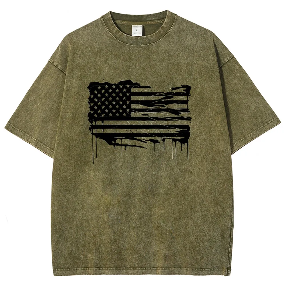 Unisex American Flag Star Graphic Vintage Washed Tee