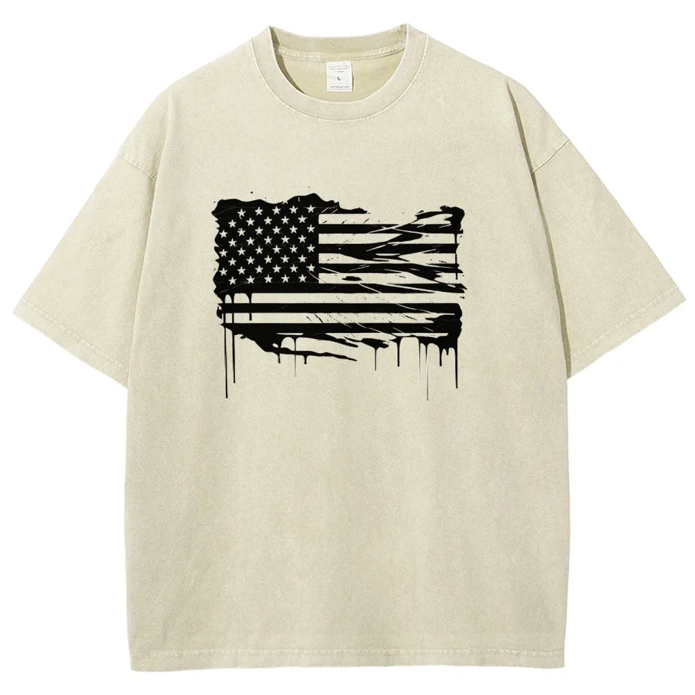 Unisex American Flag Star Graphic Vintage Washed Tee