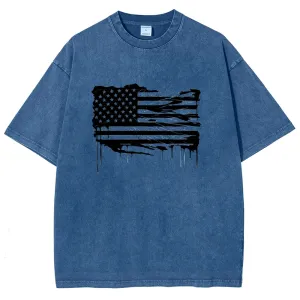 Unisex American Flag Star Graphic Vintage Washed Tee