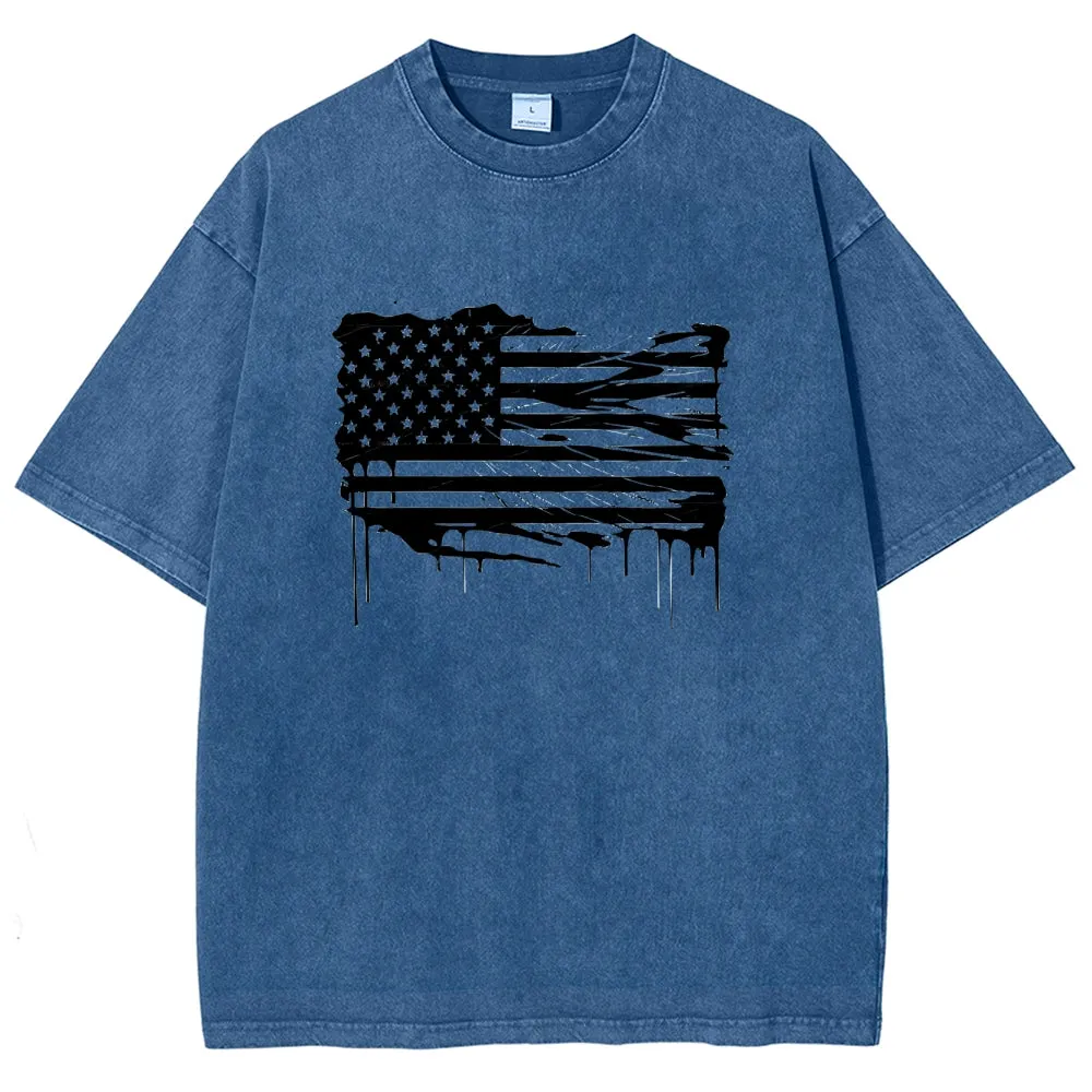 Unisex American Flag Star Graphic Vintage Washed Tee