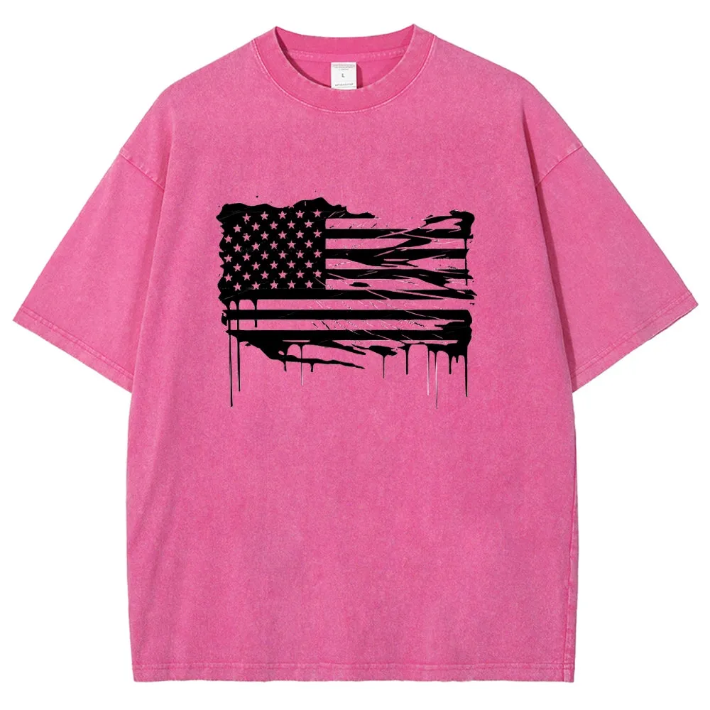 Unisex American Flag Star Graphic Vintage Washed Tee