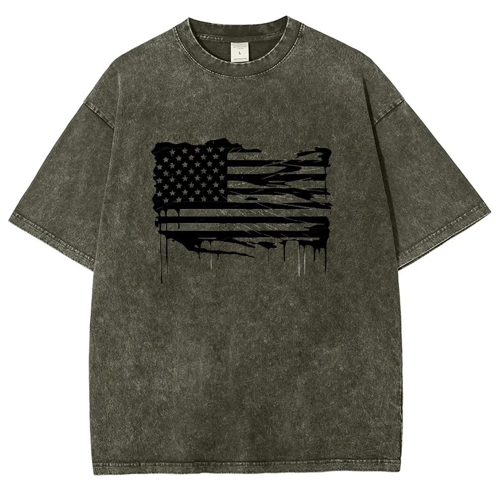 Unisex American Flag Star Graphic Vintage Washed Tee