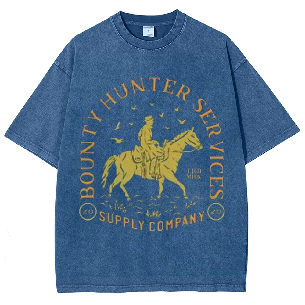Unisex Vintage Bounty Hunter Darkness Style Graphic Short Sleeve Washed T-shirt