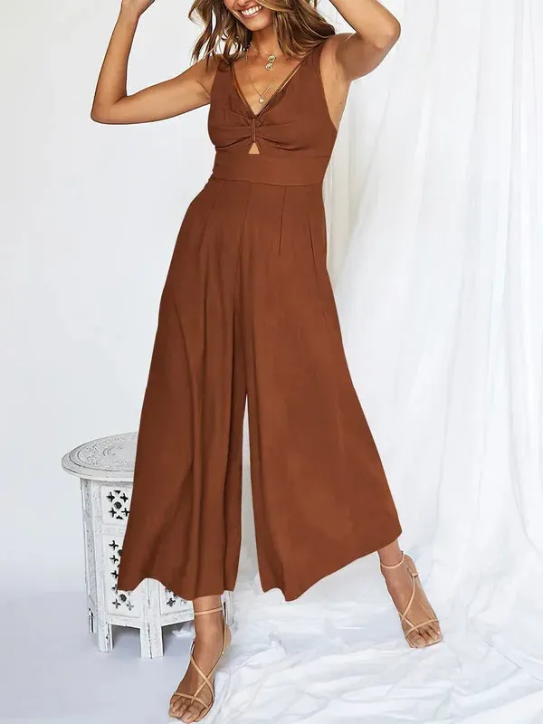 V Neck Cutout High-Waist Jumpsuits (Buy 2 Vip Shipping)