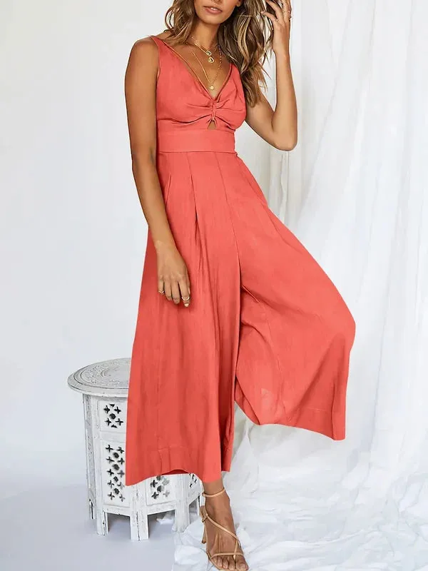 V Neck Cutout High-Waist Jumpsuits (Buy 2 Vip Shipping)
