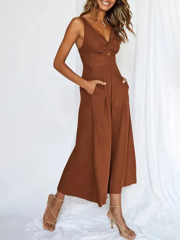 V Neck Cutout High-Waist Jumpsuits (Buy 2 Vip Shipping)
