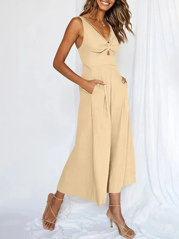 V Neck Cutout High-Waist Jumpsuits (Buy 2 Vip Shipping)