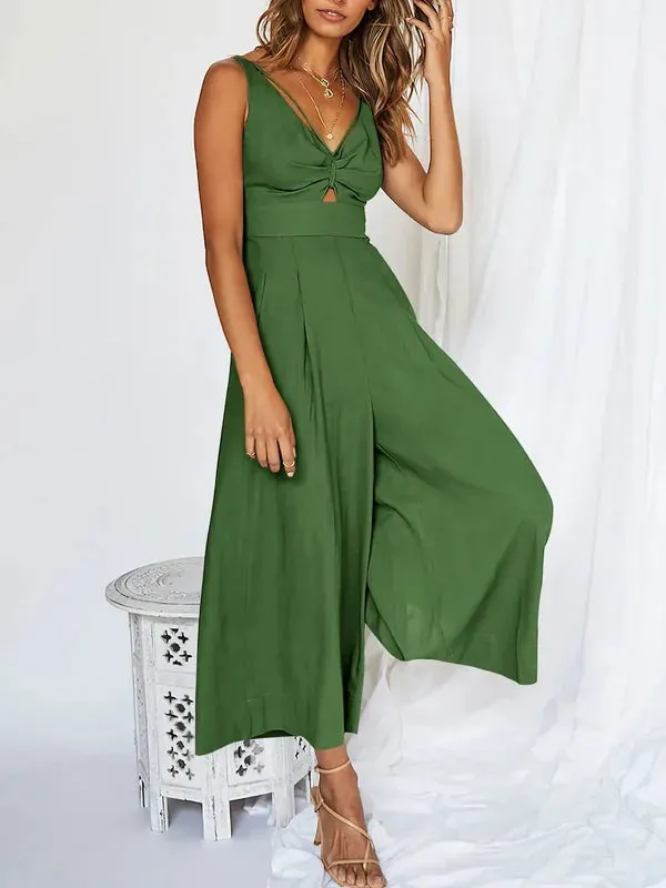 V Neck Cutout High-Waist Jumpsuits (Buy 2 Vip Shipping)