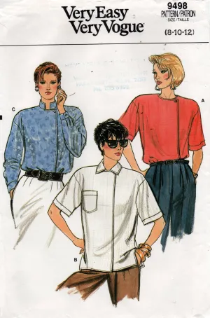Very Easy Vogue 9498 Womens Asymmetric Blouses 1980s Vintage Sewing Pattern Size 8 - 12