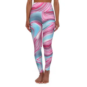 Vibrant High Waisted Yoga Leggings – Pink and Blue Marble Print