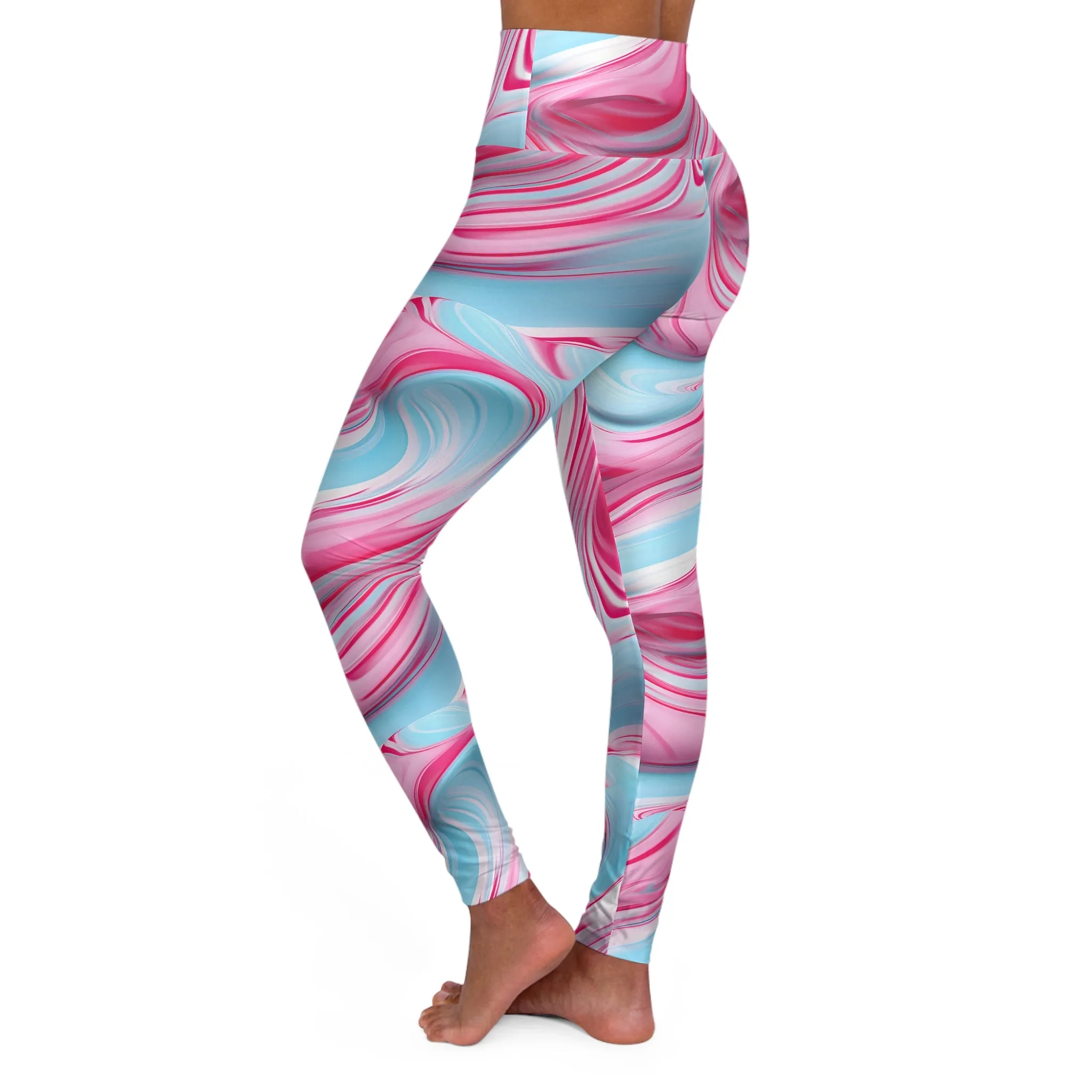 Vibrant High Waisted Yoga Leggings – Pink and Blue Marble Print