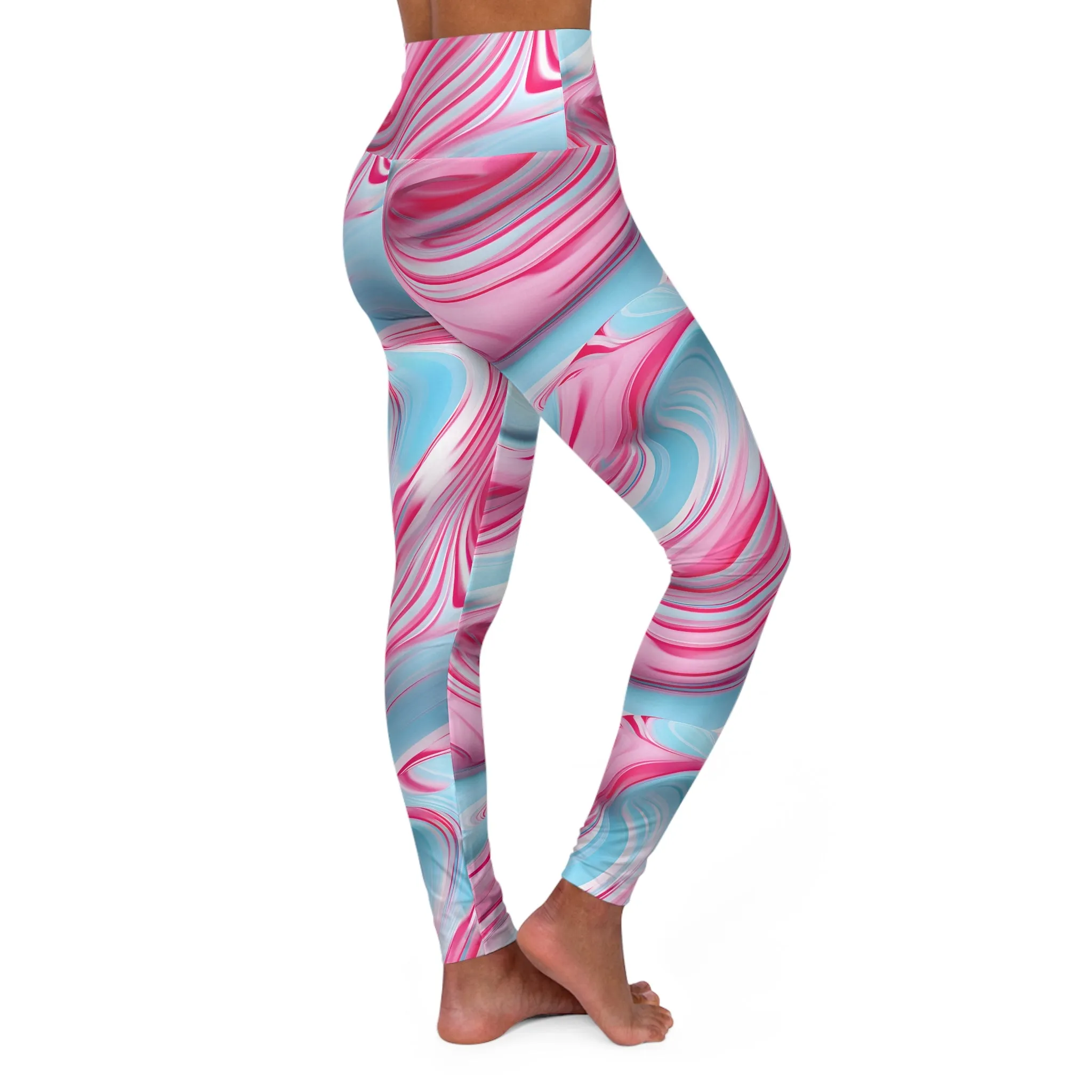 Vibrant High Waisted Yoga Leggings – Pink and Blue Marble Print