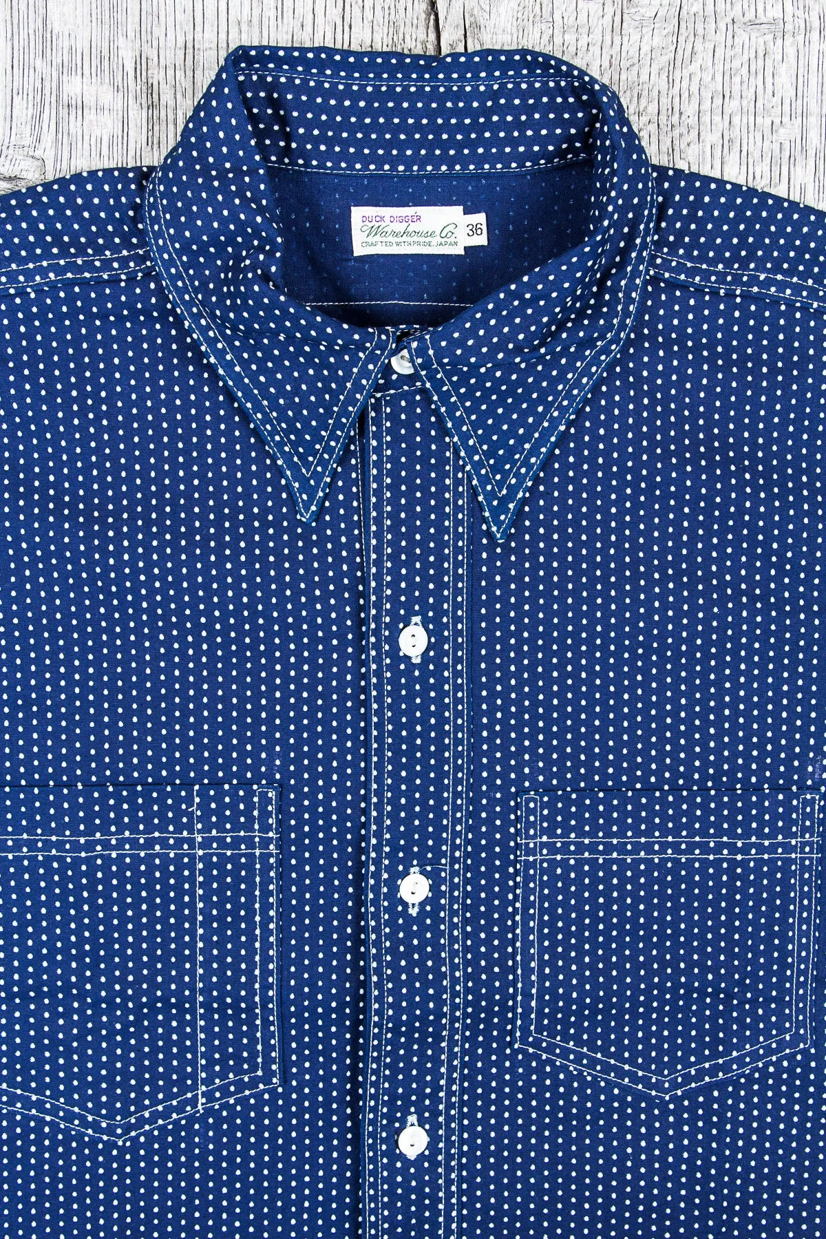 Warehouse & Co Wide Awake Shirt Indigo Wabash Dot Pattern