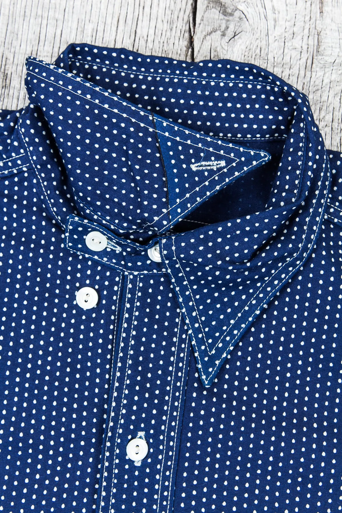Warehouse & Co Wide Awake Shirt Indigo Wabash Dot Pattern